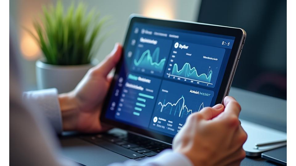 Schermo di un tablet che mostra un'applicazione Cronos Vita con grafici di salute, biomarcatori e progressi della longevità